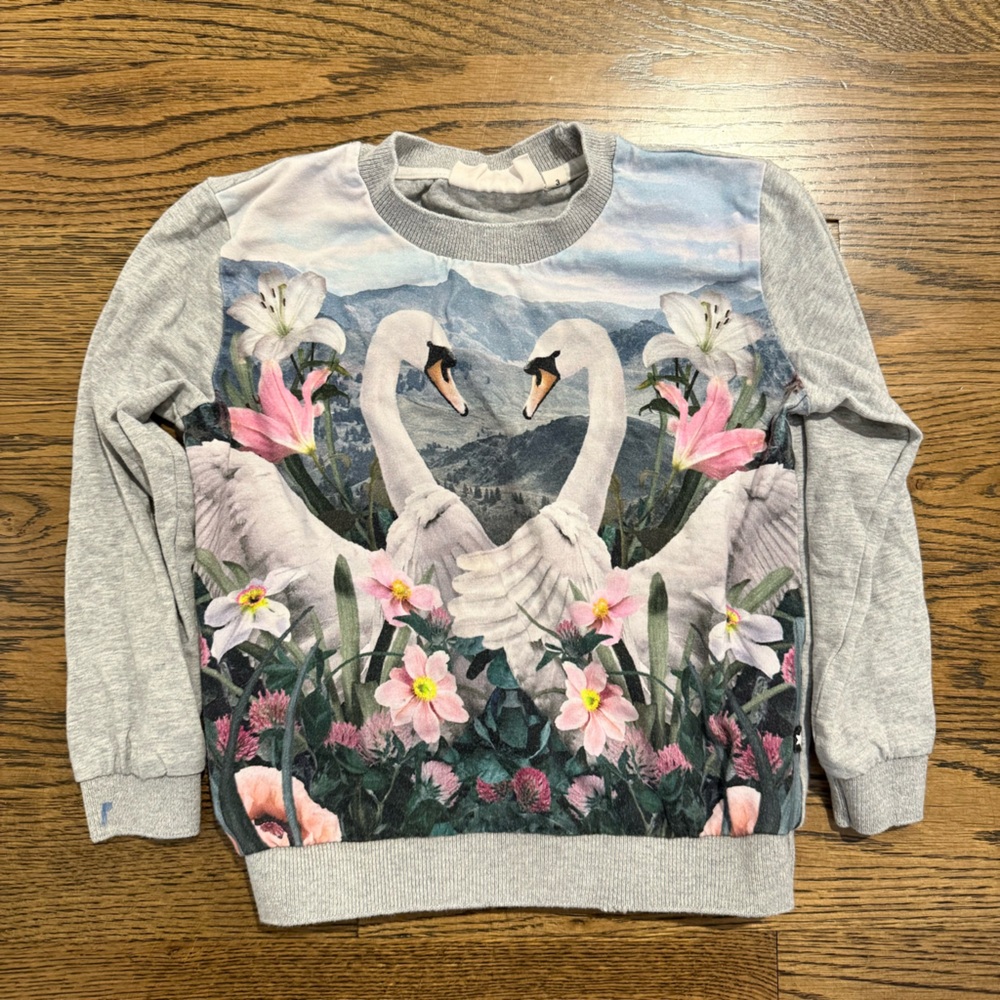 Molo Gray and Pink Swan Floral Sweatshirt